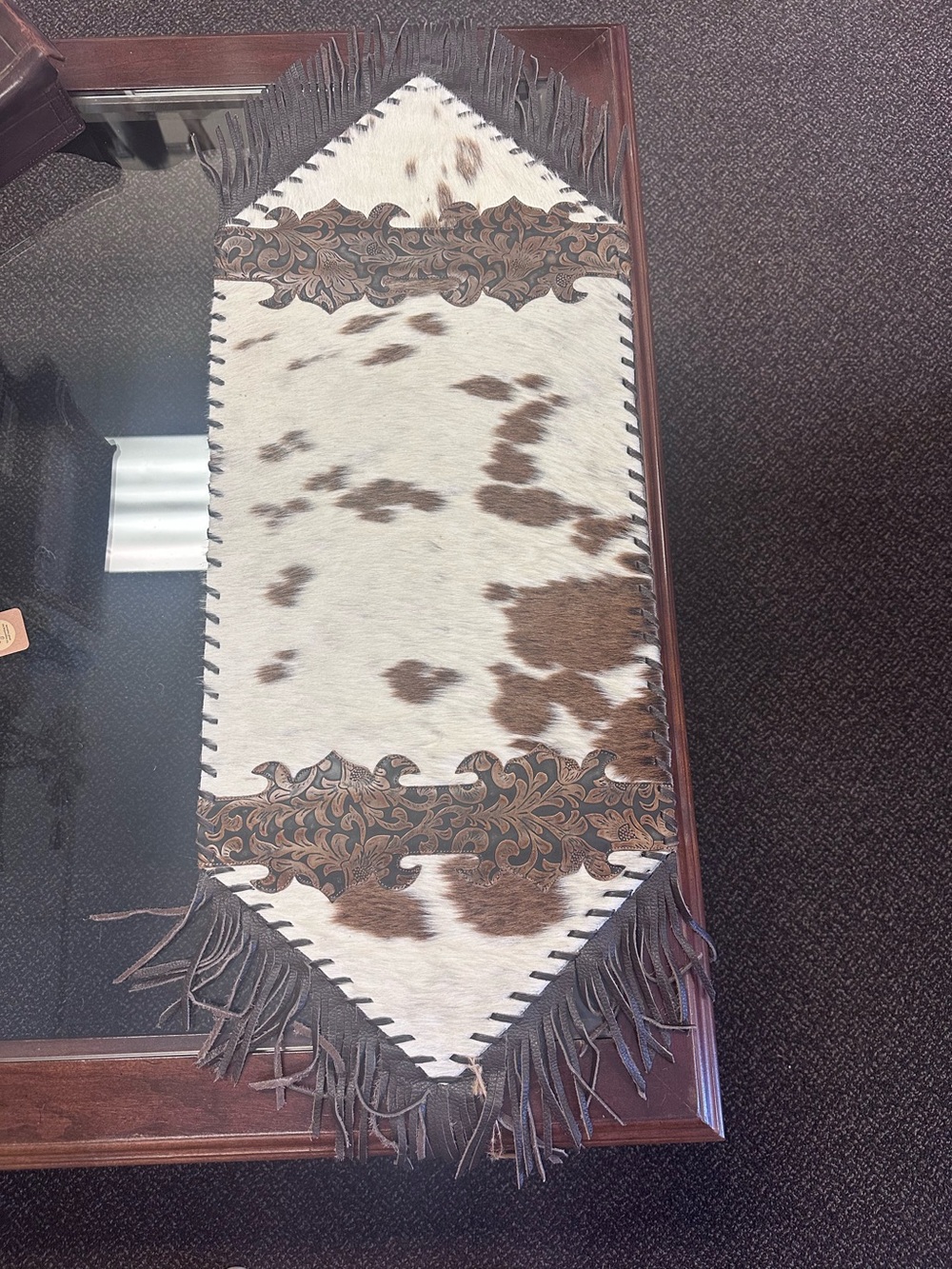 Cowhide Fringe Table Runner - Brown and White